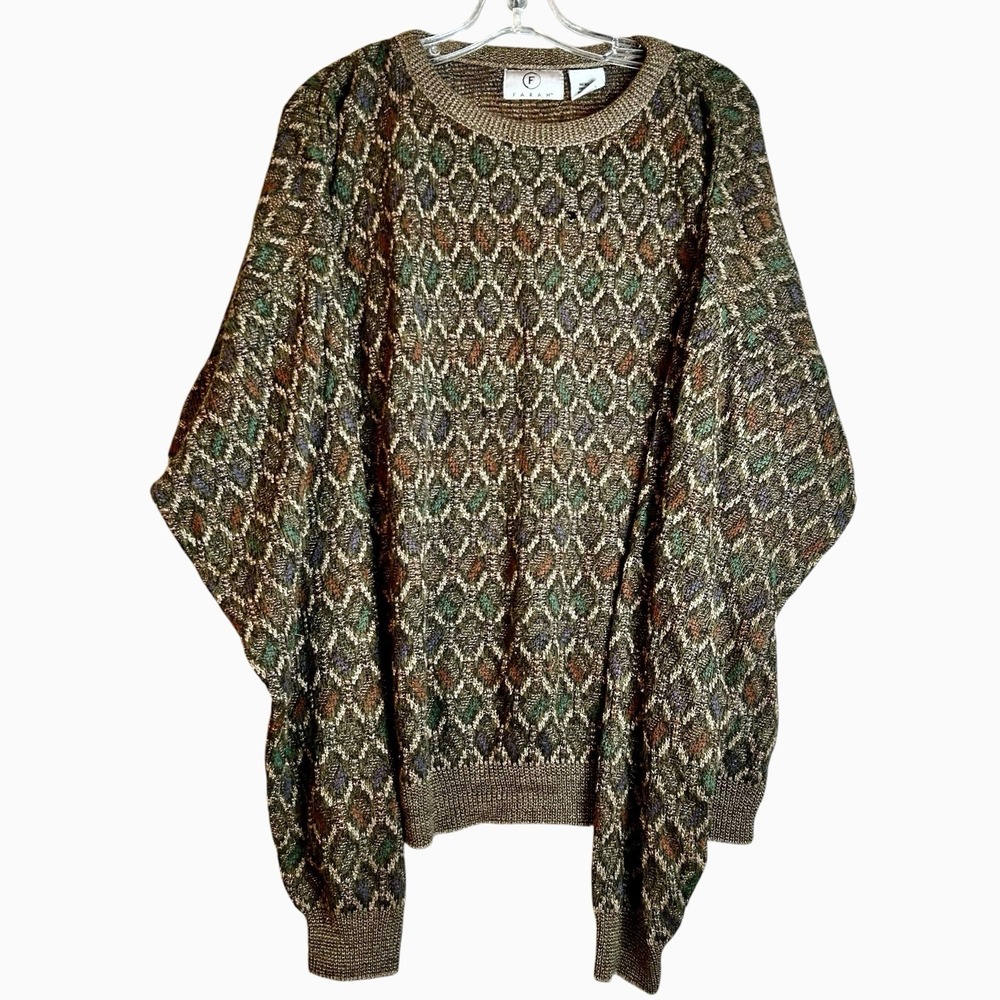 Vintage 90s Knit Sweater Mens Size Large Acrylic Knitwear Geometric Grandpa